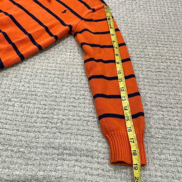 Polo Ralph Lauren Kids Small Unisex 1/4 Zip Knit Sweater Orange & Blue Striped - Picture 9 of 9